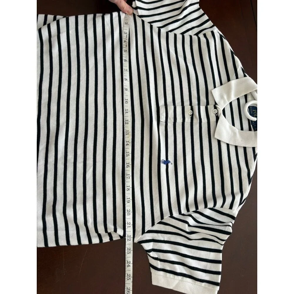 Polo Ralph Lauren Like New Classic Fit Striped Polo Shirt Black & White Large